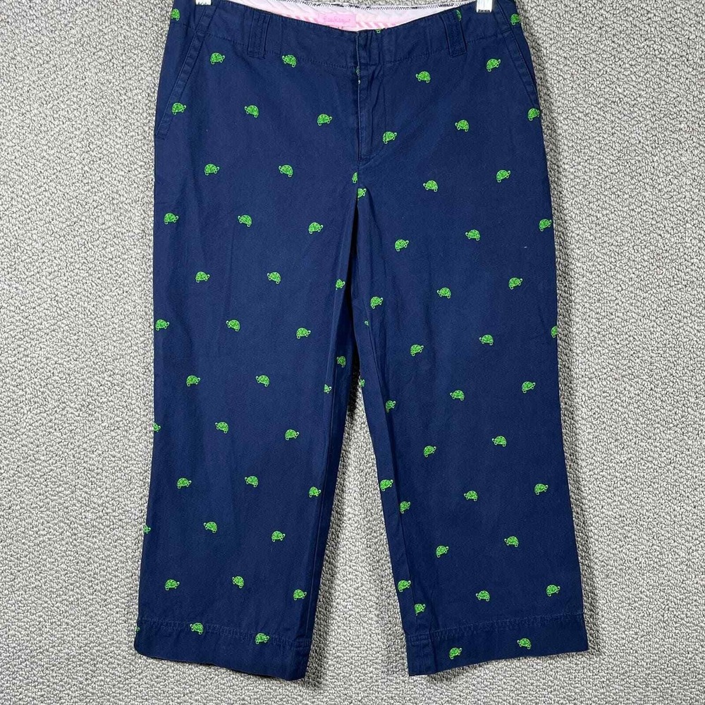 Lilly Pulitzer Capri Pants Womens Size 8 Blue Embroidered Turtle Vacation Preppy